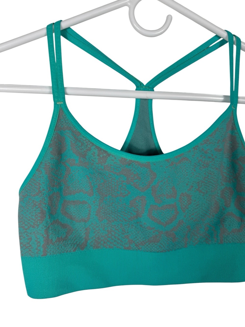 Bombshell Sportswear Teal Snake Print Seamless Sports Bra, L/XL - Picture 2 of 6